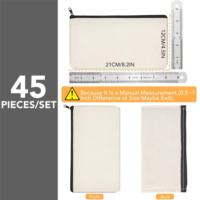 كفاءة فارغة DIY الحرفية حقيبة قماش مقلمة أكياس ماكياج فارغة-قماش قلم رصاص الحقيبة السائبة قماش حقيبة مستحضرات التجميل 45 حزمة سهلة ل