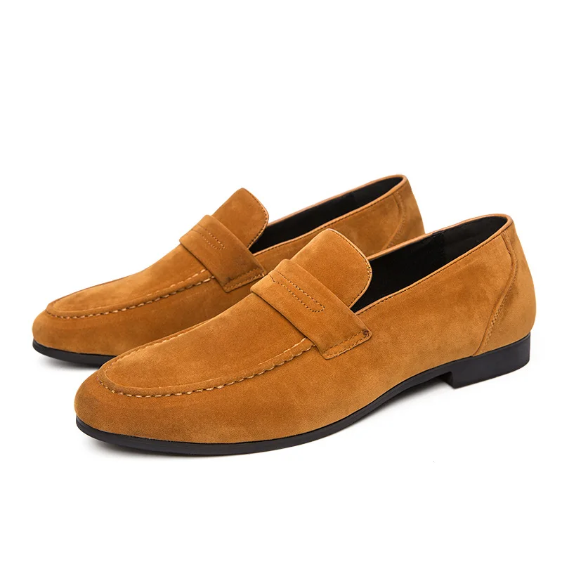 Summer Men's Slip on Casual Shoes Pointed Small Leather Shoes British Men's Microfiber Leather Bean Shoes
