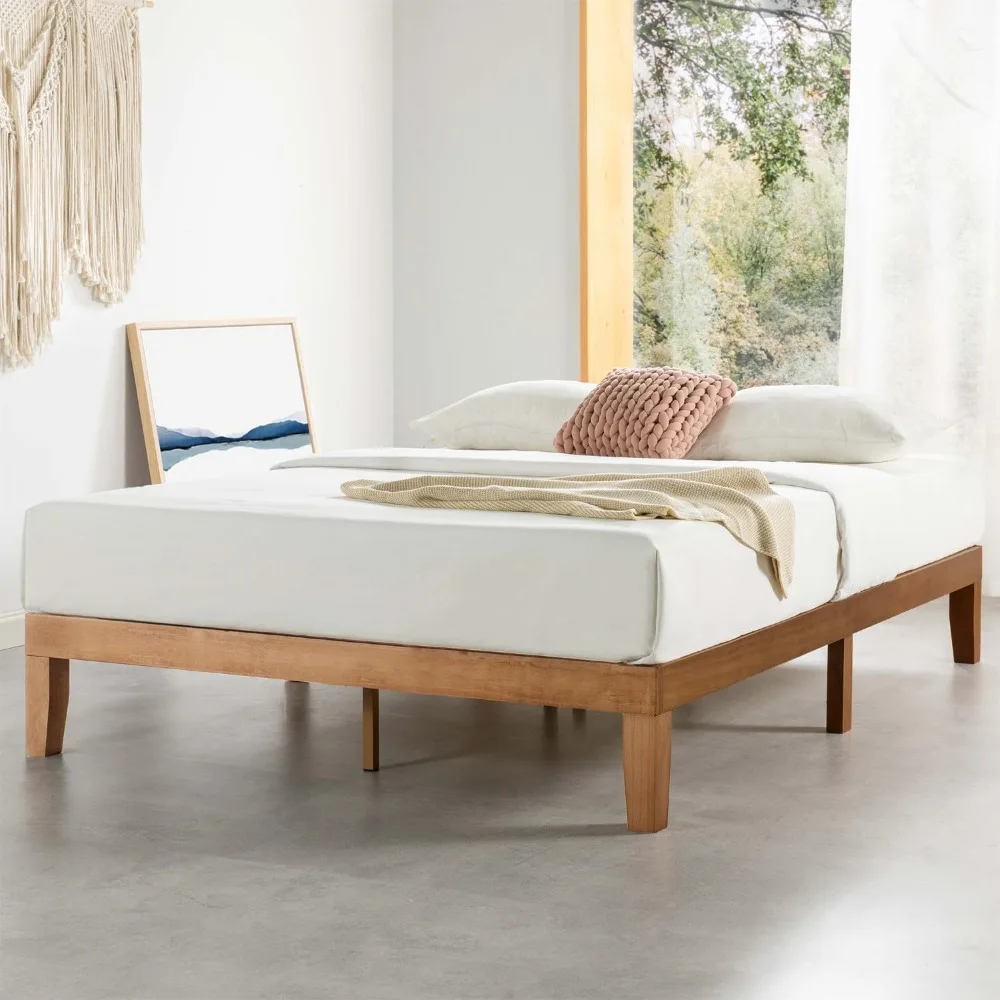 

Mellow Naturalista Classic - 12 Inch Solid Wood Platform Bed with Wooden Slats, No Box Spring Needed, Easy Assembly, Queen, Pine