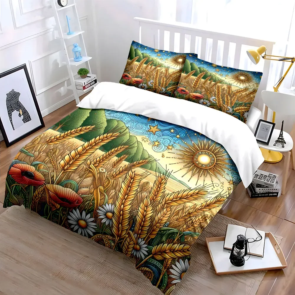 Nature-Inspired Wheat Field Art Soft Comfortable Duvet Cover Bedding Set Included 1*Duvet Cover & 2*Pillowcases, gift