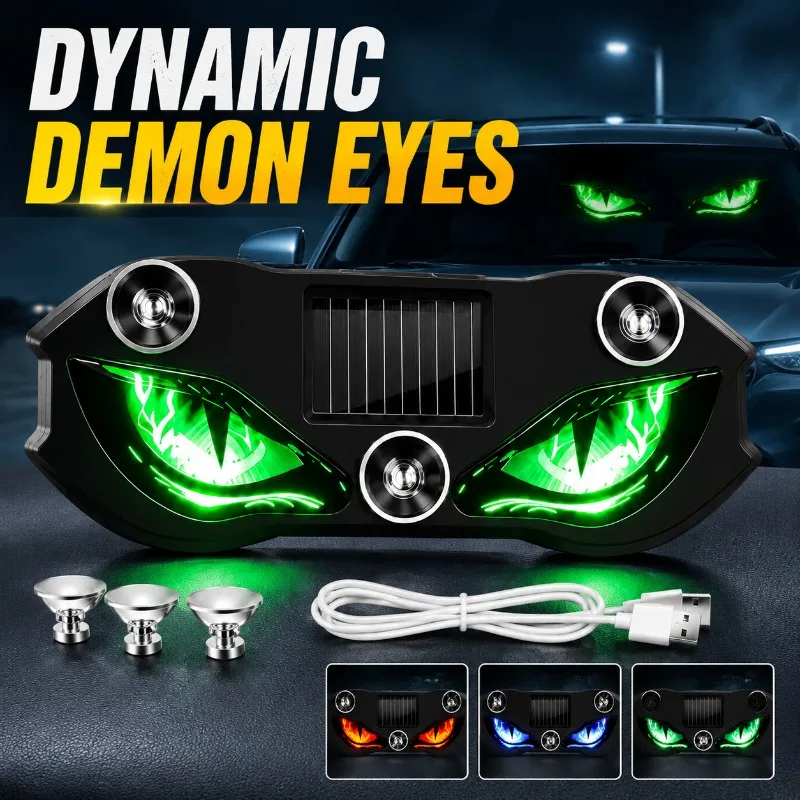 Hot‑Sale Solar‑Powered Dynamic Demon‑Expression LED Warning Lamp Suction‑Mount Wireless Vehicular Eye‑Pattern Luminaire