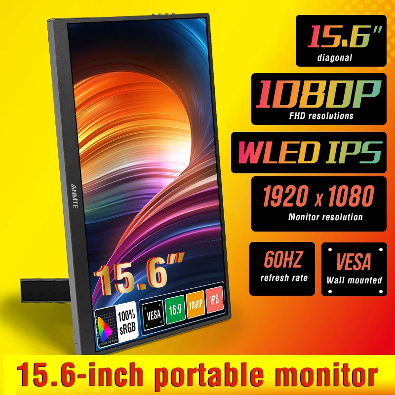 15.6-Inch Portable Monitor 1920*1080 For Laptop XBox PS4/ 5 Switch Cell Phone PC Extension Mobile Mointor