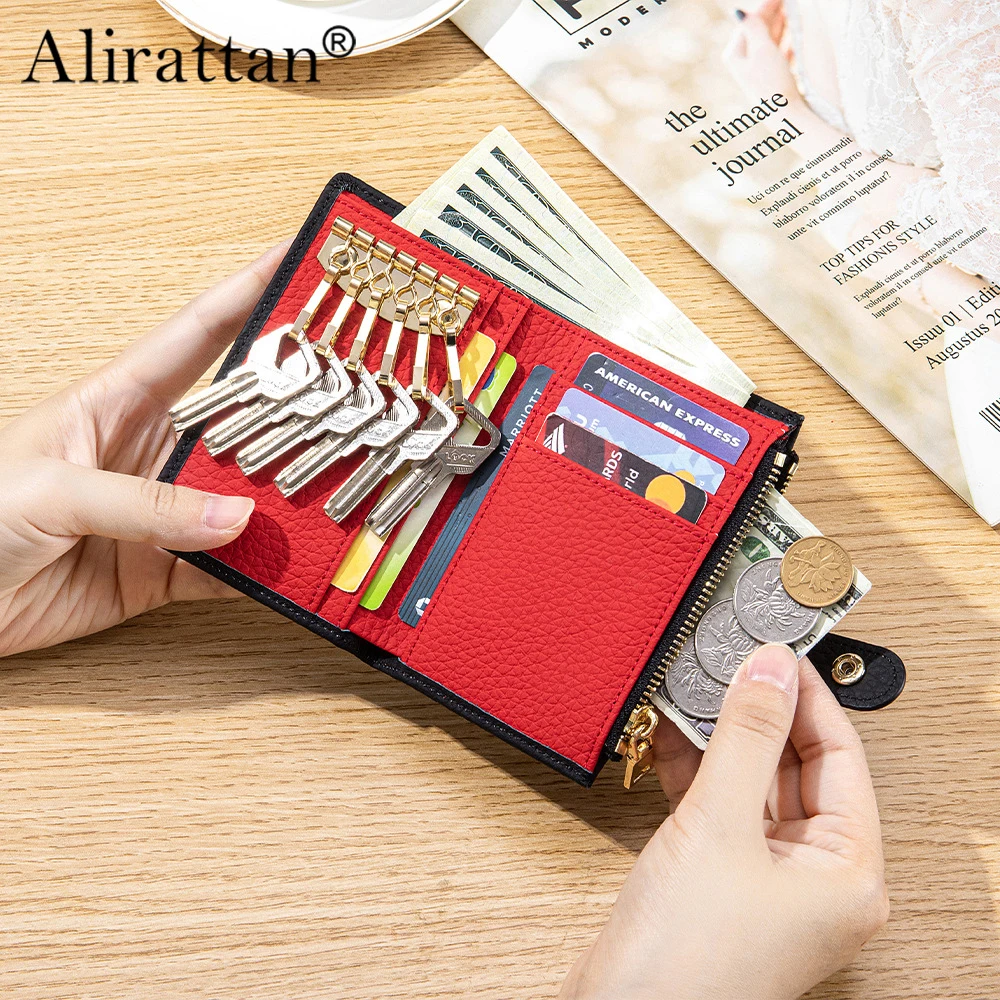 

Alirattan 2026, новая кожаная многофункциональная сумка для ключей с узором личи, кошелек большой емкости, женская сумка для хранения
