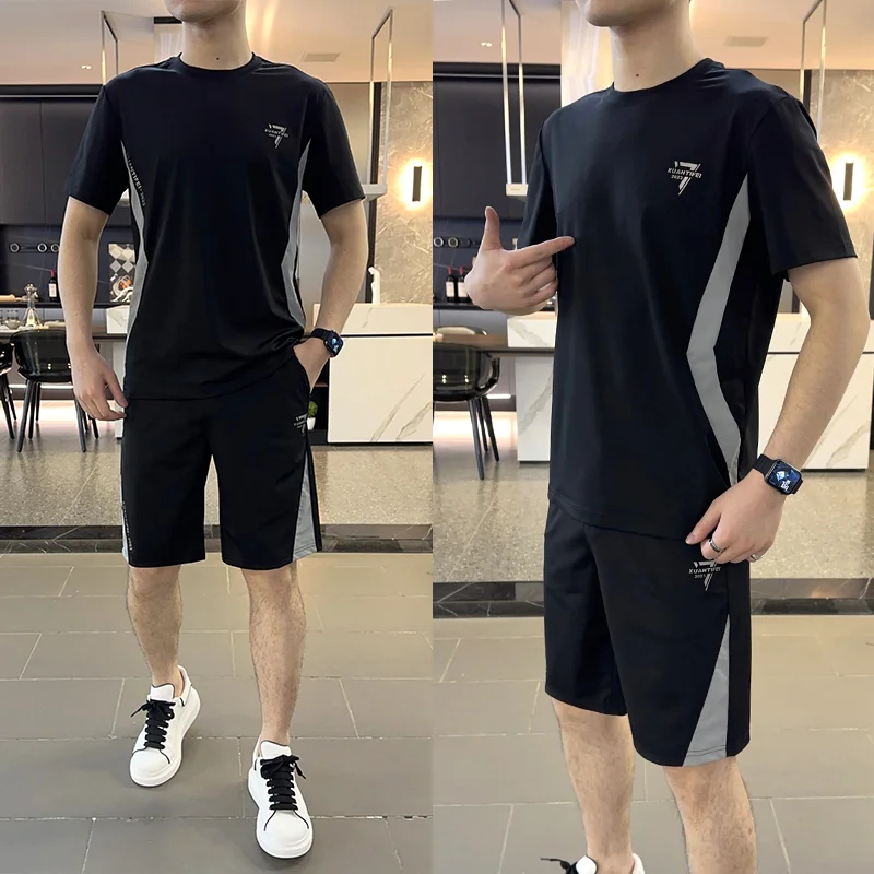 

2 Pcs New Summer Men's Casual Sports Suit Fashionable Handsome Shorts Shorts Two-piece Set Comfortable and Breathable