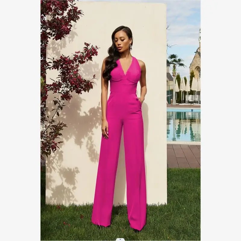 

Sexy Susps Casual Straight Leg Jumpsuit Women's Faion Commute Sle High Waist Long Pants Polyester 00%