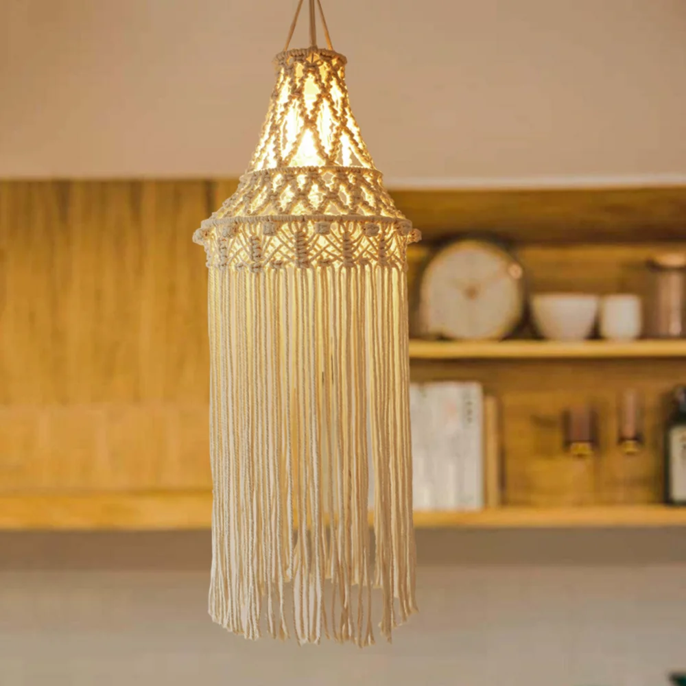

Boho Lamp Shade, Boho Hanging Lamp Handmade Macrame Lamp Shade for Boho Bedroom Decor Living Room