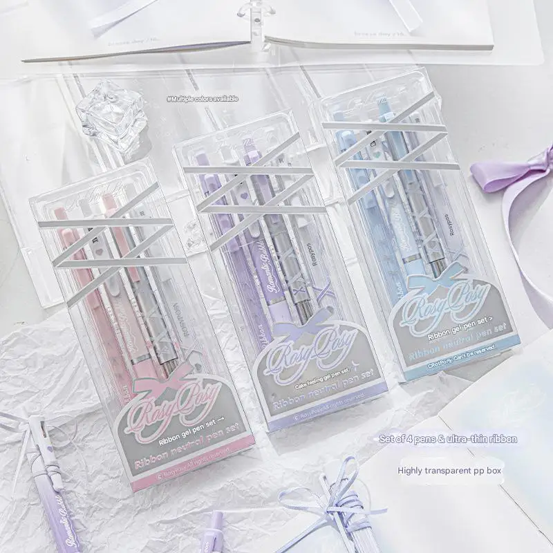RosyPosy مجموعة أقلام التوقيع 4 قطعة 0.38/0.5 مللي متر الأدبية INS الباليه نمط الصحافة هلام أقلام عدة ، قيمة عالية سريعة الجافة الجمالية الكتابة هدية