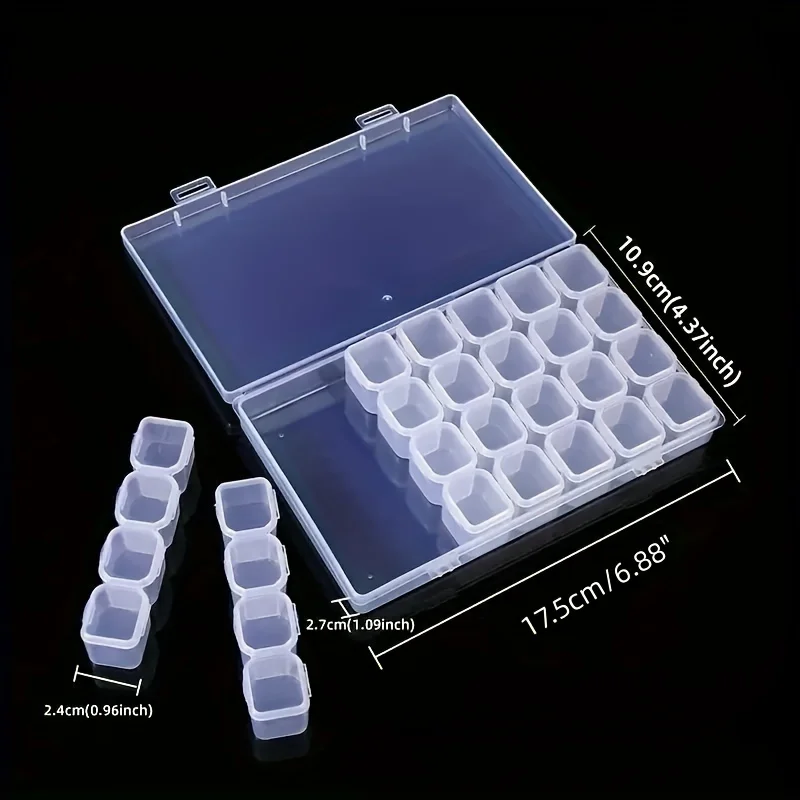 28/56 Grid Diamond Painting Tools Plastic Storage Box Transparent Jewelry Organizer with Fabric Lining, Buckle Closure