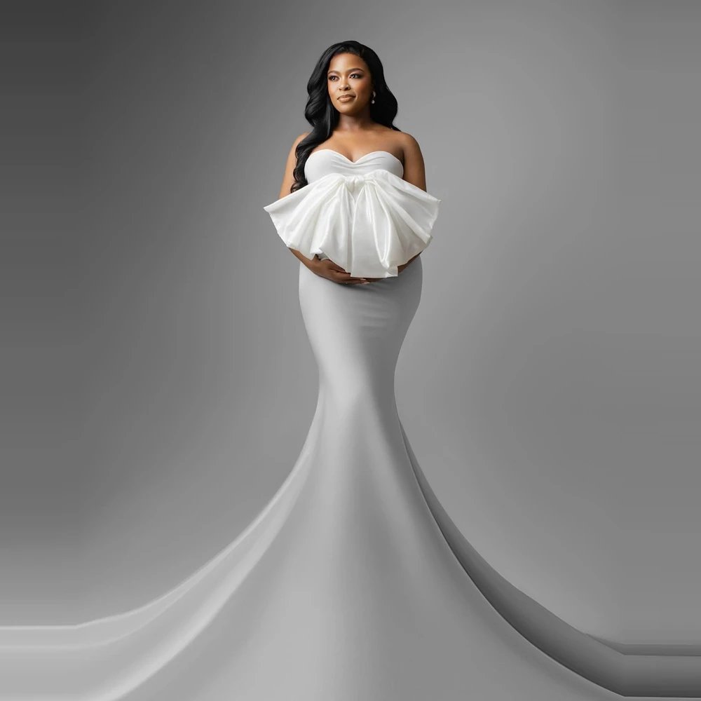 أنيقة حمالة دنة فساتين الأمومة مع القوس الكبير جميلة الكشكشة حورية البحر فستان الحمل النساء تبادل لاطلاق النار فساتين لحضور الحفلات الموسيقية