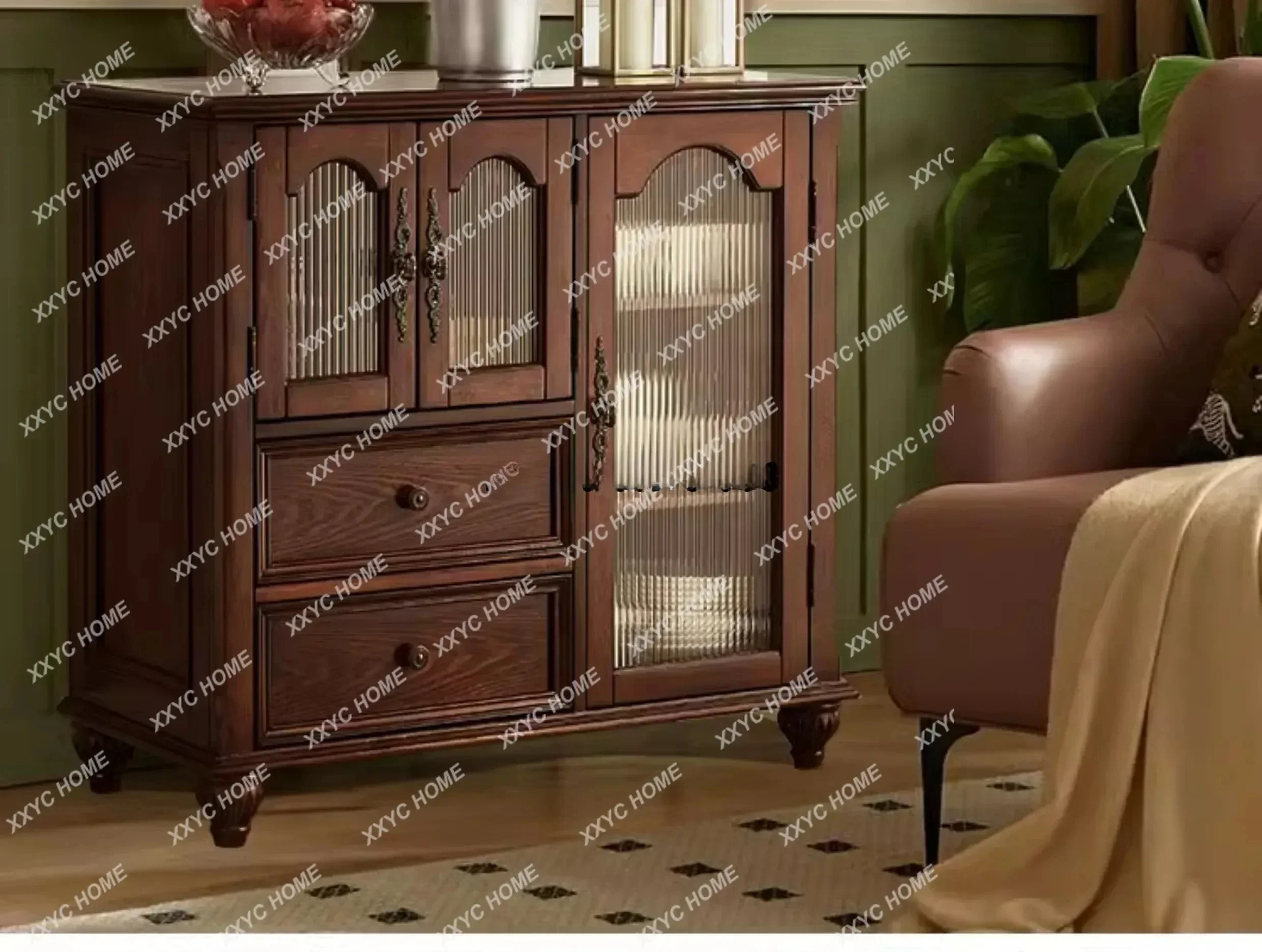 

Американский боковой шкаф, европейский простой чайный шкаф в стиле ретро из цельного дерева, шкафчик для гостиной