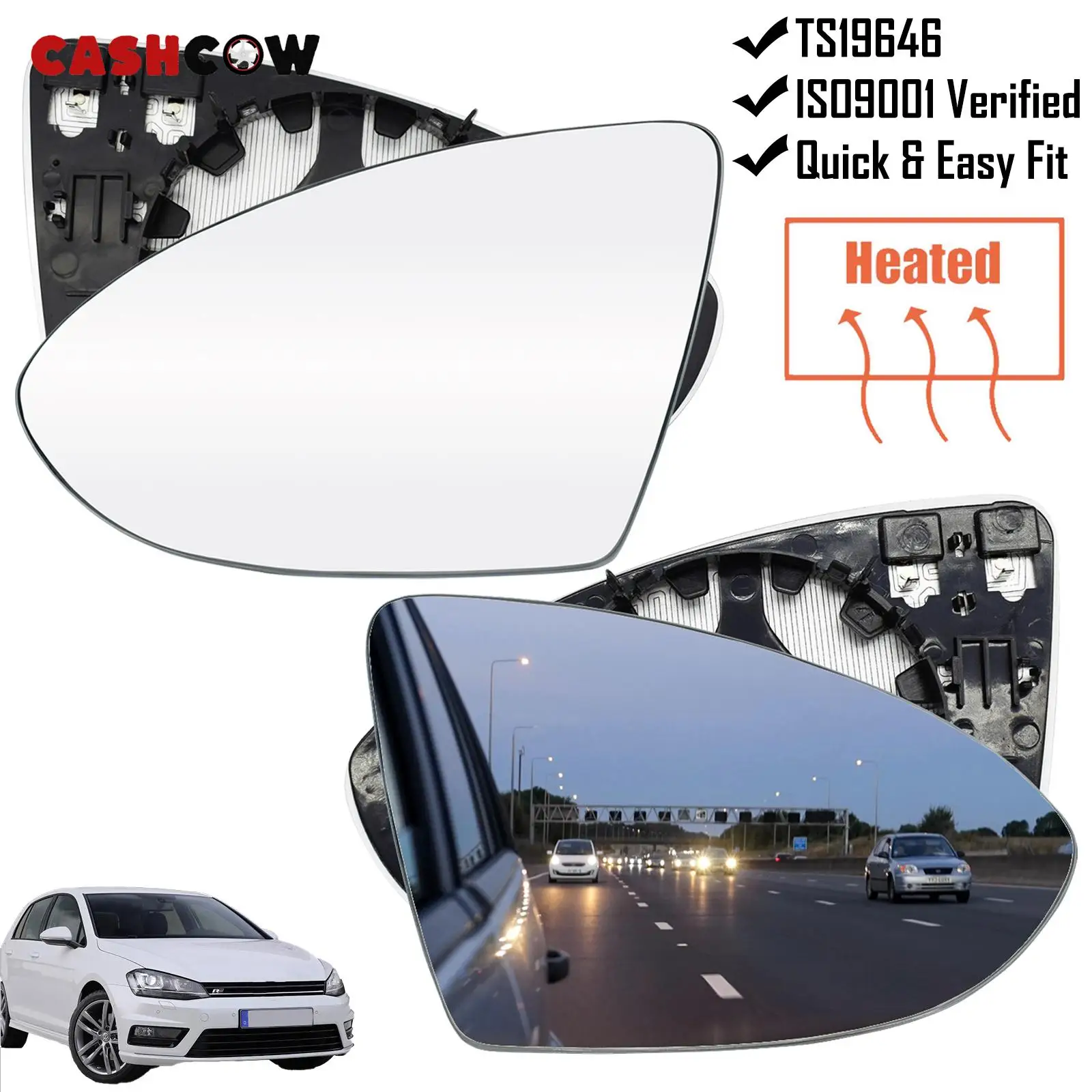 CASHCOW For Vw Golf Mk7 2013 - 2017 Left Right Heated Wing Mirror Glass Wide Angle Rear View Rearview Car Accessories