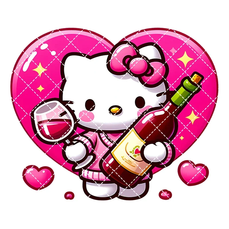 

Kawaii Sanrio Hello Kitty love Iron On Heat Transfer Stickers For Clothes DTF Vinyl Thermal Appliques Washable T-Shirt Patch
