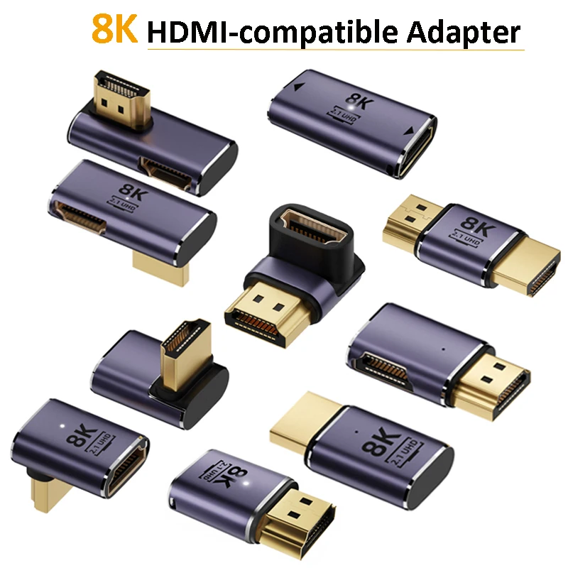 8K HDMI-kompatibler Adapter 90 Grad Stecker auf Buchse Konverter 4K 120Hz UHD2.1 Verlängerungsadapter für PS4 PS5 HDTV Laptop Monitor