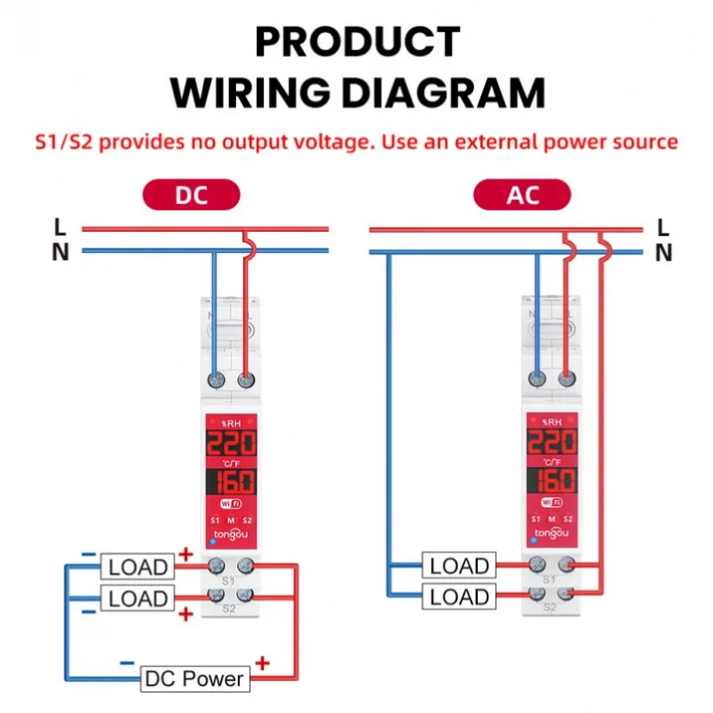 Tuya 18mm DIN Rail WiFi 2-Gang Smart Switch مع مستشعر درجة الحرارة والرطوبة، 3840W AC/300W DC، مؤقت، Smart Life/Alexa/Google #6
