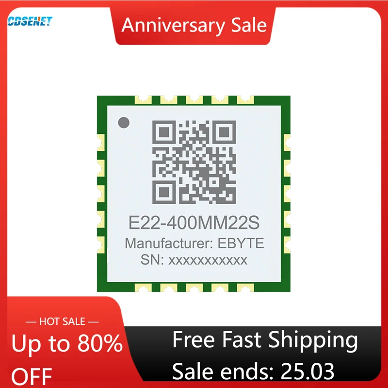 

2pcs SX1268 433MHz 470MHz Lora Wireless RF Module CDSENET E22-400MM22S 22dbm 7Km SMD Antenna PCB/Stamp Holes Small Size