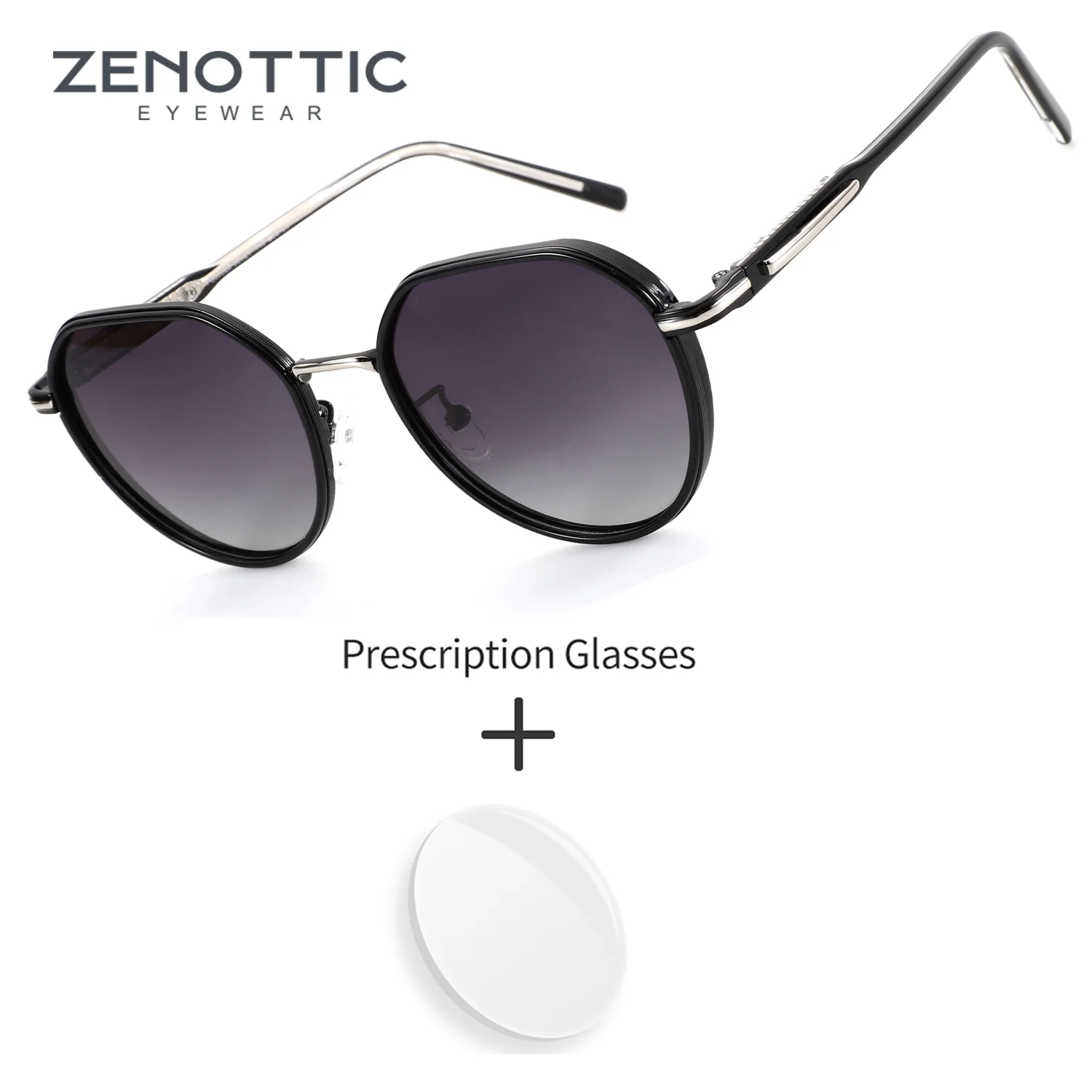 ZENOTTIC (L Size) Polygon Polarized Prescription Sunglasses Unisex UV400 Protection Progressive Multifocal Glasses Man Driving