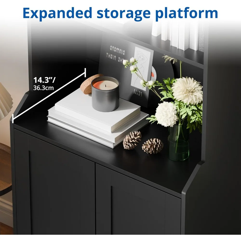 رف كتب كبير بطول 5 طبقات مع خزانة تخزين بعمق 15.7، وخزانة كتب قائمة بذاتها مع بابين لجهاز مادة القراءة الواسعة