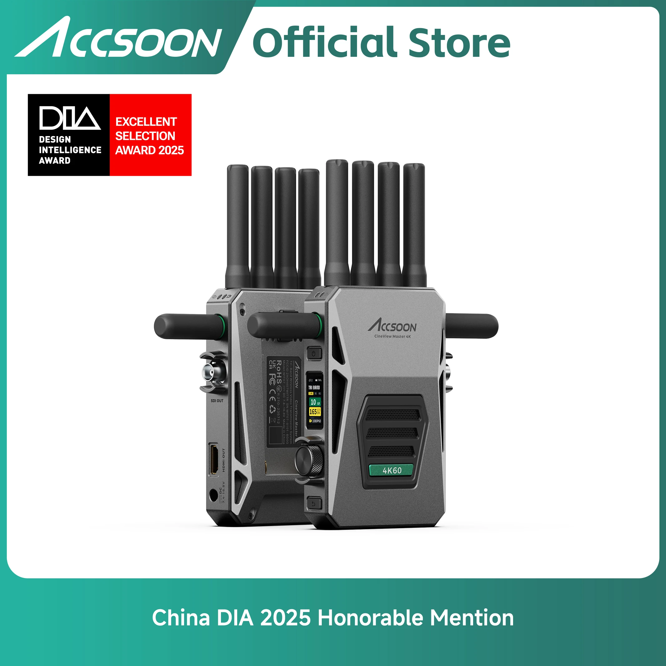 Accsoon CineView Master 4K 6G/5G/2.4GHz Bezprzewodowa transmisja wideo dla HDMI SDI 25MS z opóźnieniem klasy 8200FT Kolorowy wyświetlacz LCD
