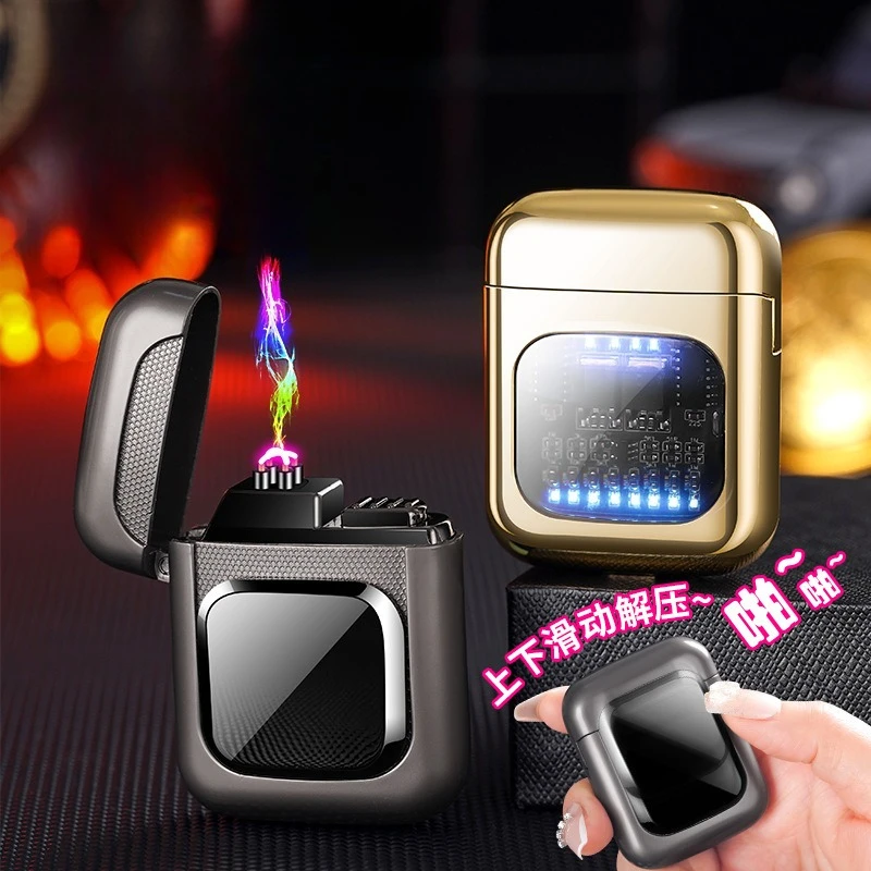 

Магнитная скользящая декомпрессионная электронная импульсная зажигалка с двойной дугой, прозрачная зажигалка для визуального зарядки чипов отправляет людей