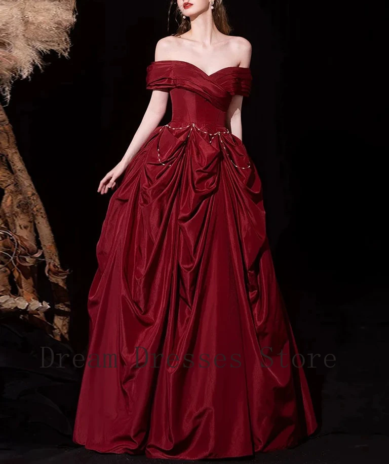 Customized Sexy Charmeuse Criss-Cross Pleat Beading Pearl A-line Off-the-shoulder Long Dresses Bespoke Occasion Dresses Matching