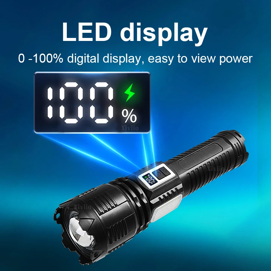 99000000 لومن ترقية جديدة مصباح LED شمسي فائق السطوع شاحن ثنائي الوضع عالي الطاقة: USB + شحن بالطاقة الشمسية ضوء كشاف بعيد المدى 5000 متر مثالي لصيد الأسماك والتخييم والطوارئ