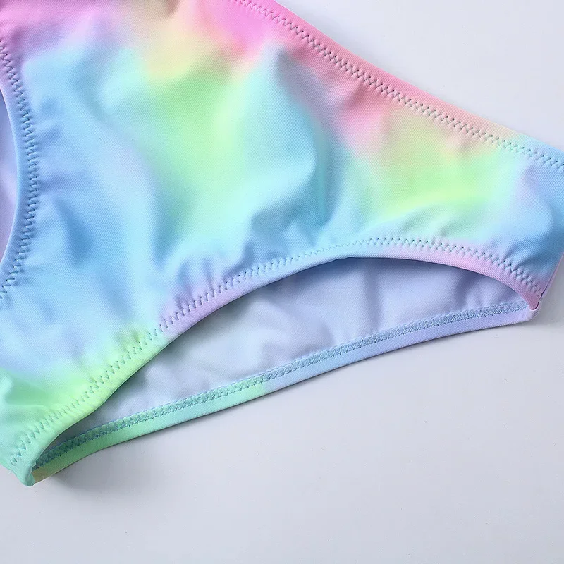 Bañador Tie Dye para niñas de 7 a 14 años, traje de baño de dos piezas, conjunto de Bikini fruncido frontal, ropa de playa 2024