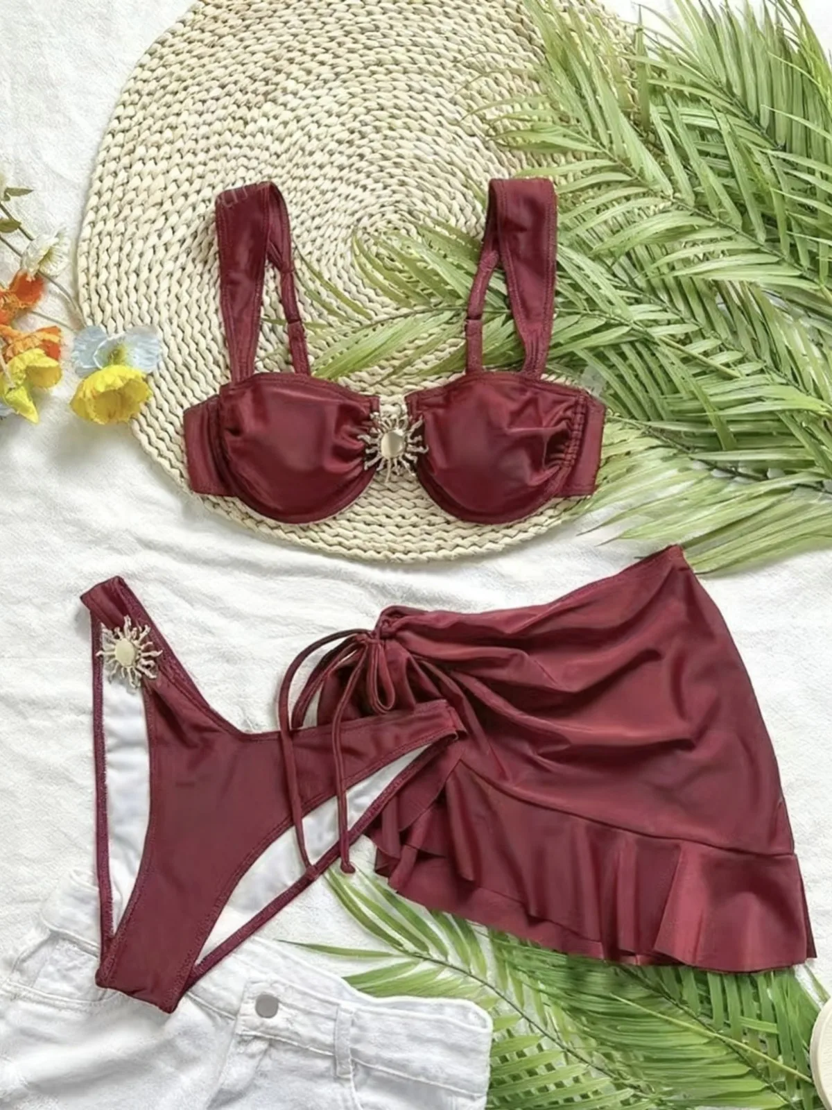 3-częściowy zestaw bikini seksowny strój kąpielowy Y2K dla kobiet 2026 gorąca wyprzedaż dwuczęściowy strój z narzutką stringi spódniczka bandażowa mikro bikini zestawy ropa