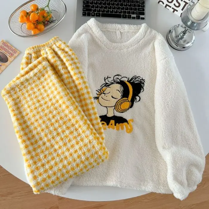 

pajamas Women's Clothing keep warm Comfortable Sleepwear thicken winter long sleeves Pajama Set student suit Cotton homewear