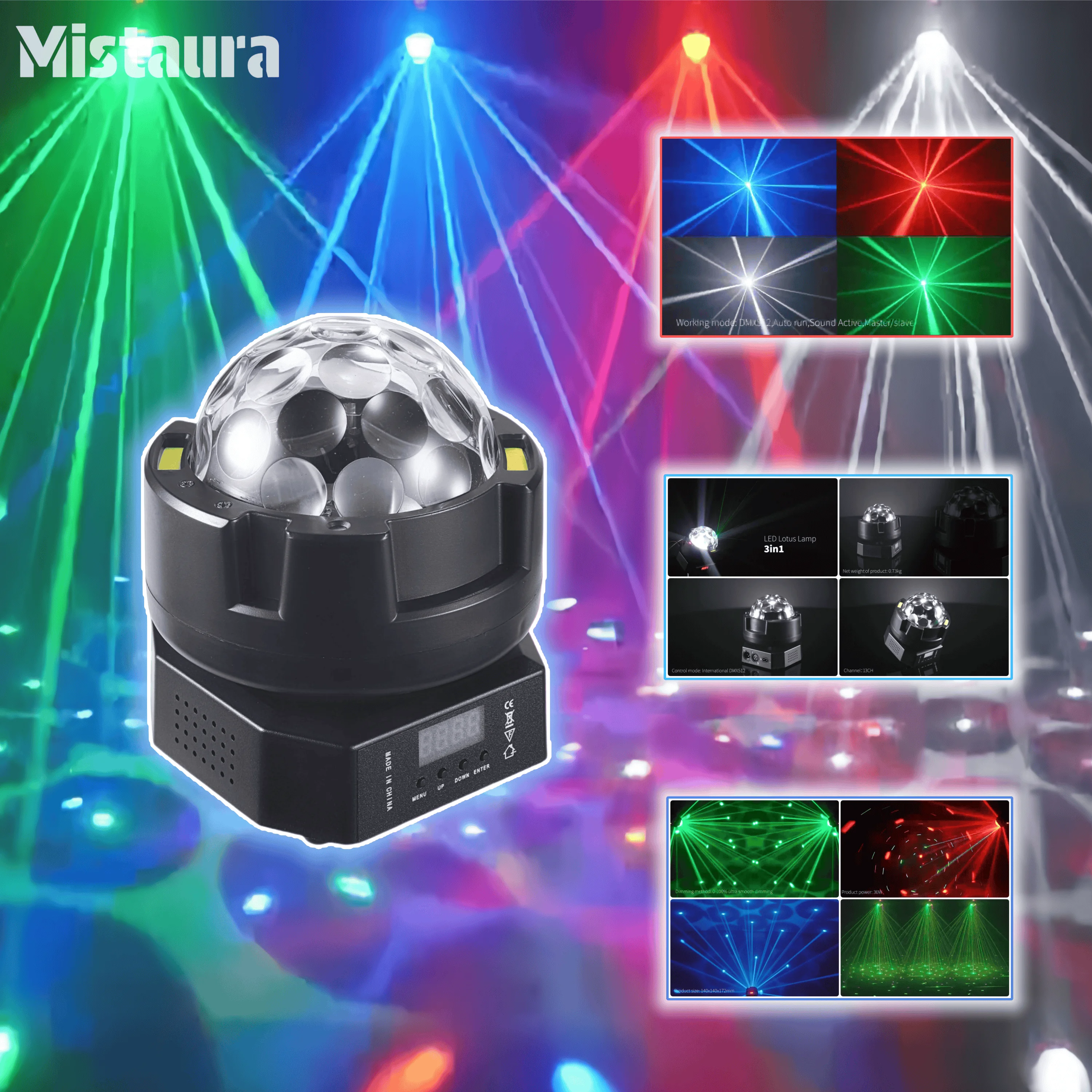 Lotus Lanrern 3in1 Bee Eyes RGB LED Laser Beam Lights Linear Dimming Sound Control Professional Stage Lighting  for DJ Bar Party