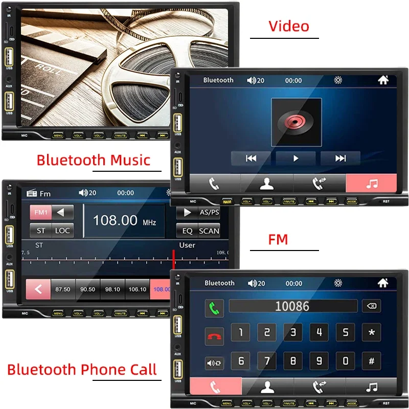 Hippcron 7 Zoll Touchscreen 1 Din Auto-MP5-Player FM AUX-Eingang Bluetooth Dual-USB Mirror Link Universelles Autoradio – Detail 5