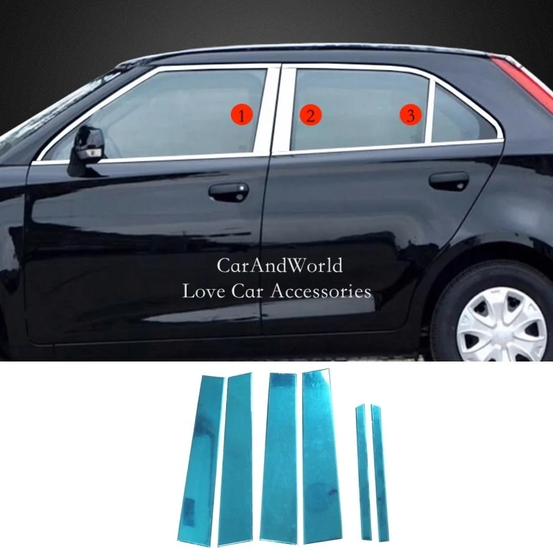 

6PCS/Set Center Window Column Mirror Decorative Stainless B/C Pillar Cover Mouldings Trims For MG MG3 2010-2017 Car Accessories