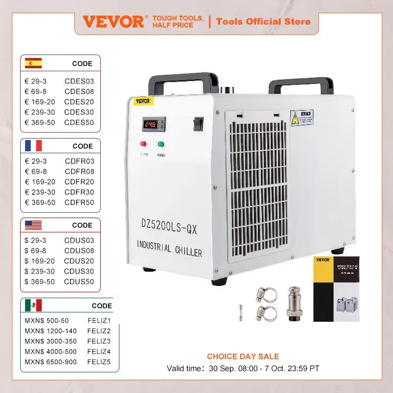 VEVOR CW-5200 CNC Laser Engraving Machine Chiller Thermolysis Industrial Water Cooler 130W/150W CO2 Glass Laser Tube Cooling