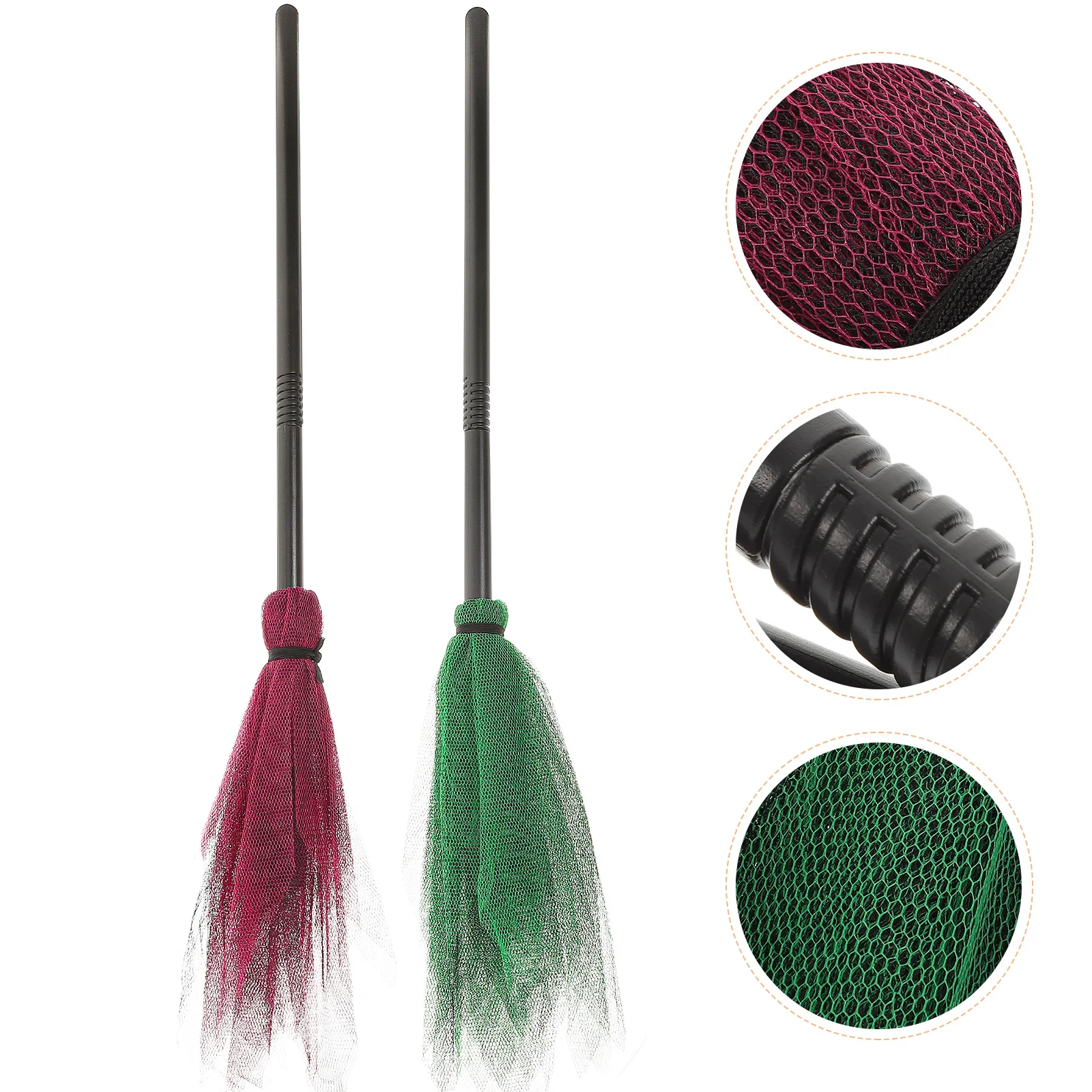 Balai de sorcière d'halloween, 2 pièces, accessoire décoratif en maille plastique pour fête, arrière-plan de scène hantée, cadeau Unique