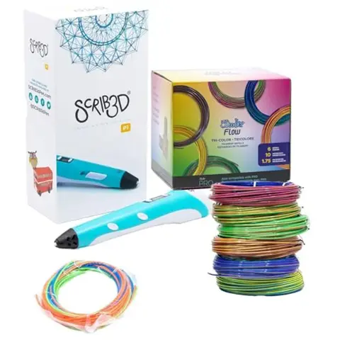 3D printing pen bundle for creative projects: tri-color PLA filament multicolor vibrant 200 feet includes starter filaments and