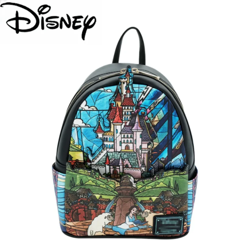 Nuevo Disney La Bella y La Bestia Loungefly bolso biblioteca castillo escena Mini mochila de dibujos animados doble hombro mujeres mochila portátil