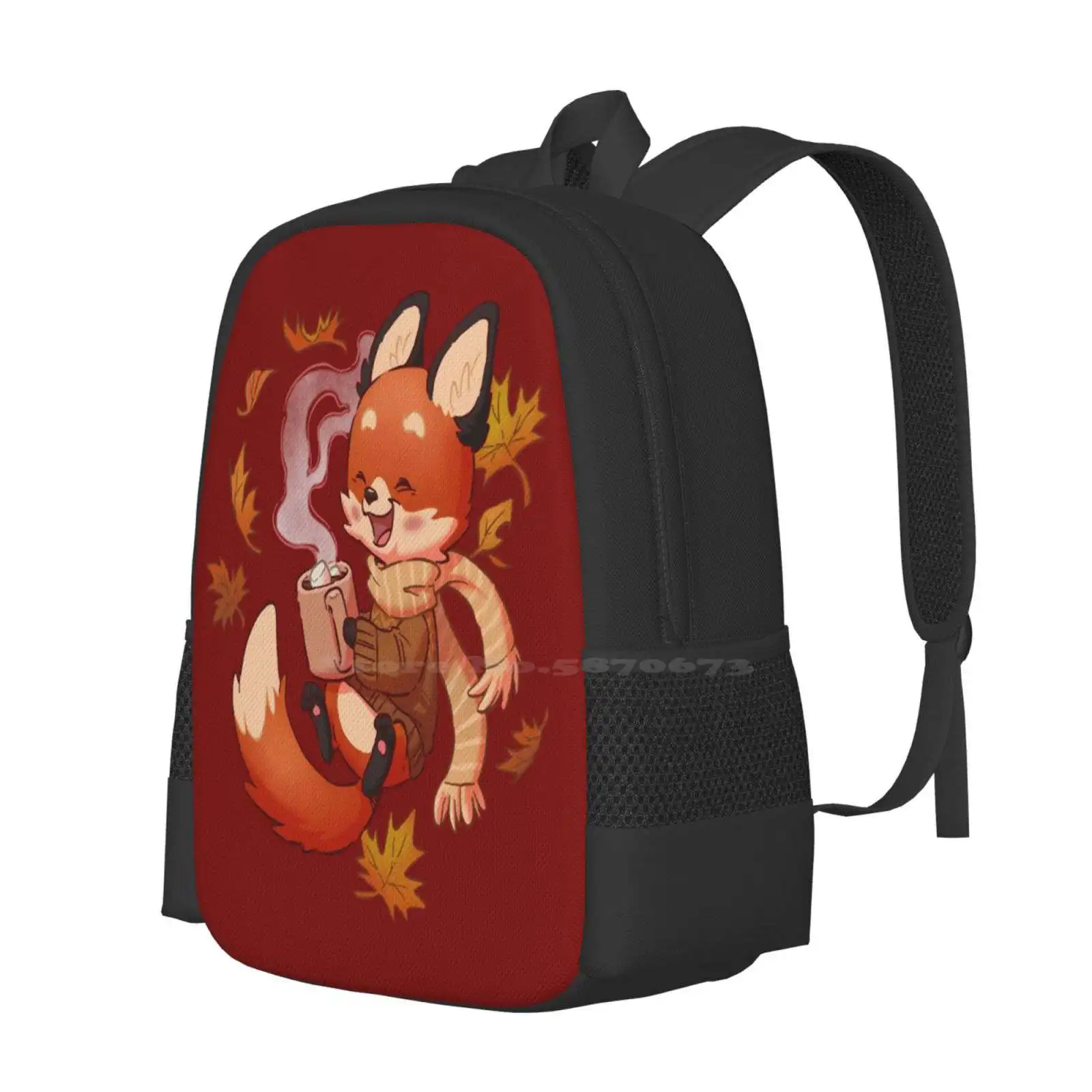 Cozy Fox Fall Hot Sale Schoolbag Backpack Fashion Bags Fall Halloween Warm Hot Chocolate Sweater Cute Fox Animals Kids Kawaii