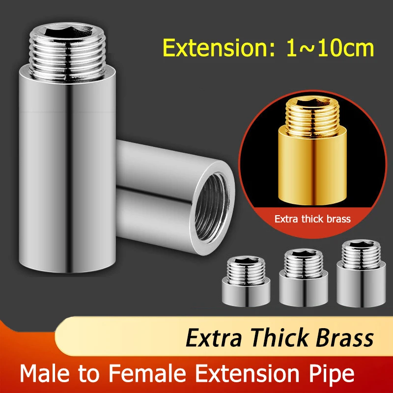 Extension:1cm 1.5cm 2cm 2.5cm 3cm 4cm 5cm 6cm 7cm 8/9/10cm Extra Thick Brass/304 Stainless Steel Male to Female Extension Pipe