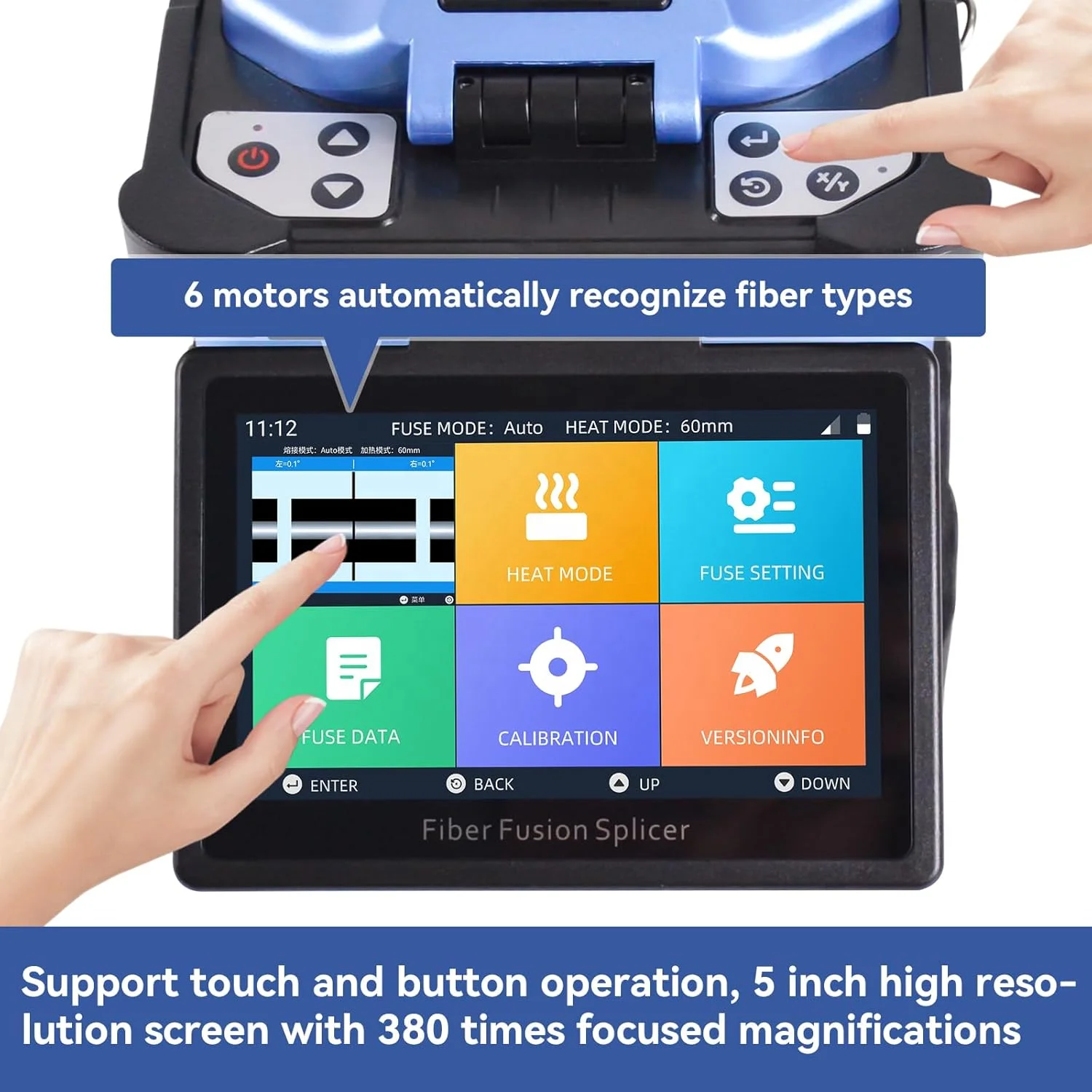 High Precision Six Motor Core Alignment Optic Fiber Fusion Splicer TH500+ Automatic FTTH Optical Fiber Welding Splicing Machine