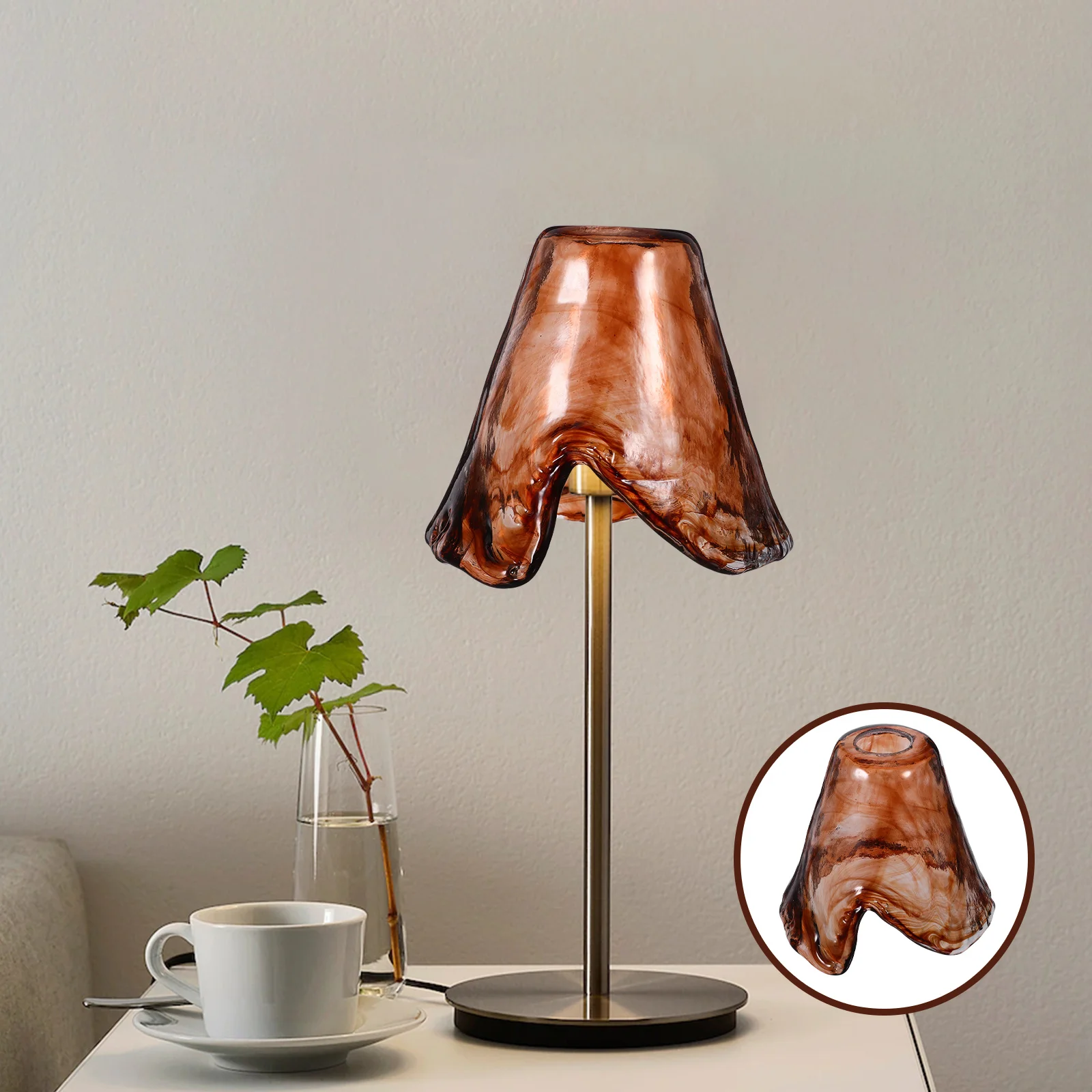 

Retro Amber Glass Pendant Lampshade Vintage Style 3.5 Diameter Hole Small Hanging Lamp for Bedside Bar Entryway Decor