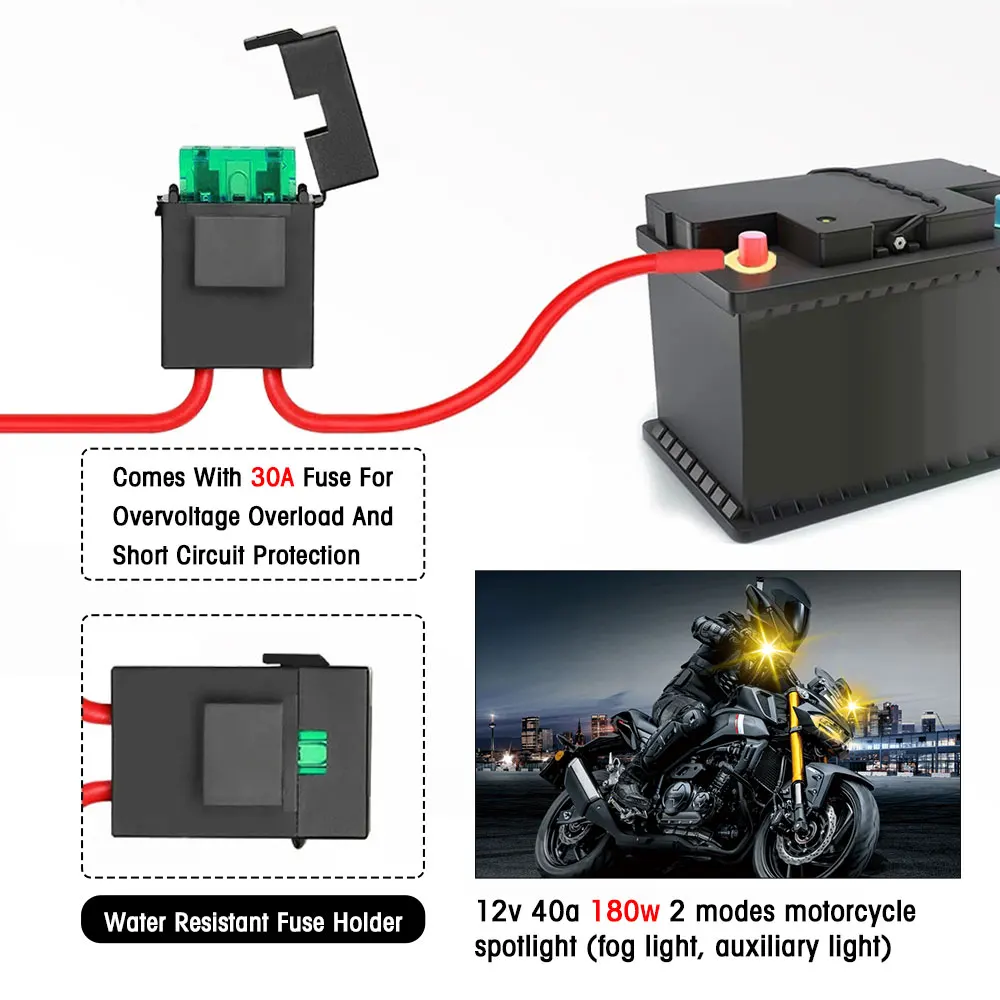 Motocicleta Spotlights Switch Light Bar, Luz de trabalho, Luz de nevoeiro, Ligar, desligar cablagem para carro, barco, caminhão, 120W Cable