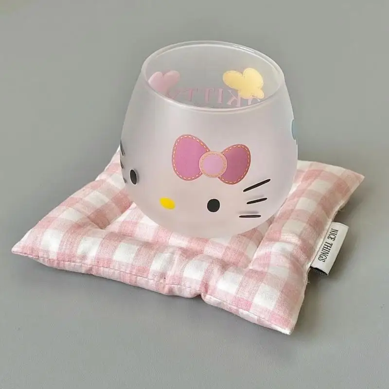 Hello Kitty Stubborn Glass Cup Anime Sanrio Glass Cup Cartoon Glass Cup with High Aesthetic Value Kitty Matte Glass Cup