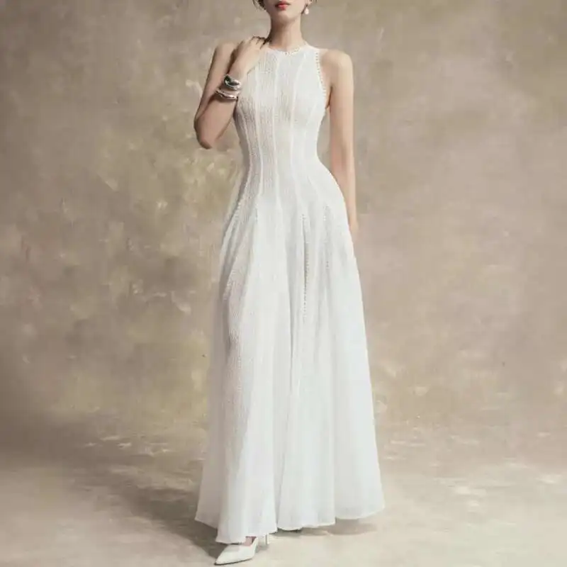 HKSH Summer New Women Elegant Fashion Slimming Dress French Niche Design Simple Hollow Embroidery Lace Sleeveless Dresses HK5303