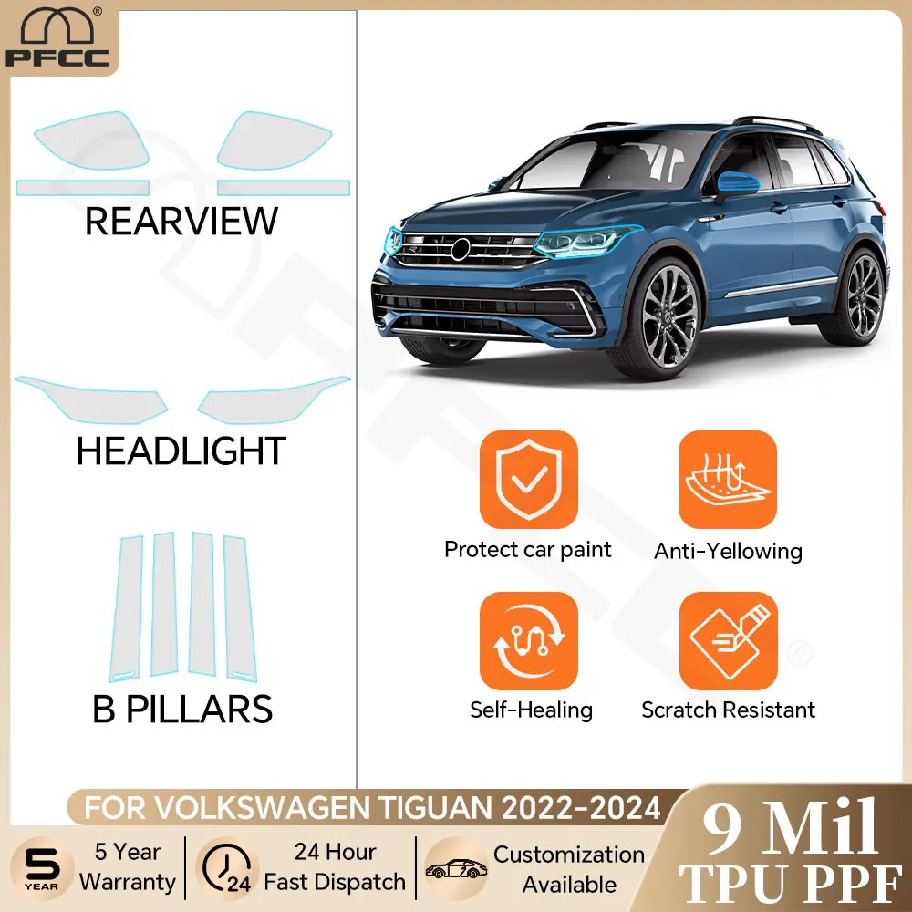

For Volkswagen TIGUAN 2022-2024 Pre-cut PPF Bra Headlight Rearview B Pillars TPU Paint Protection Film Clear Kit Anti-scratch