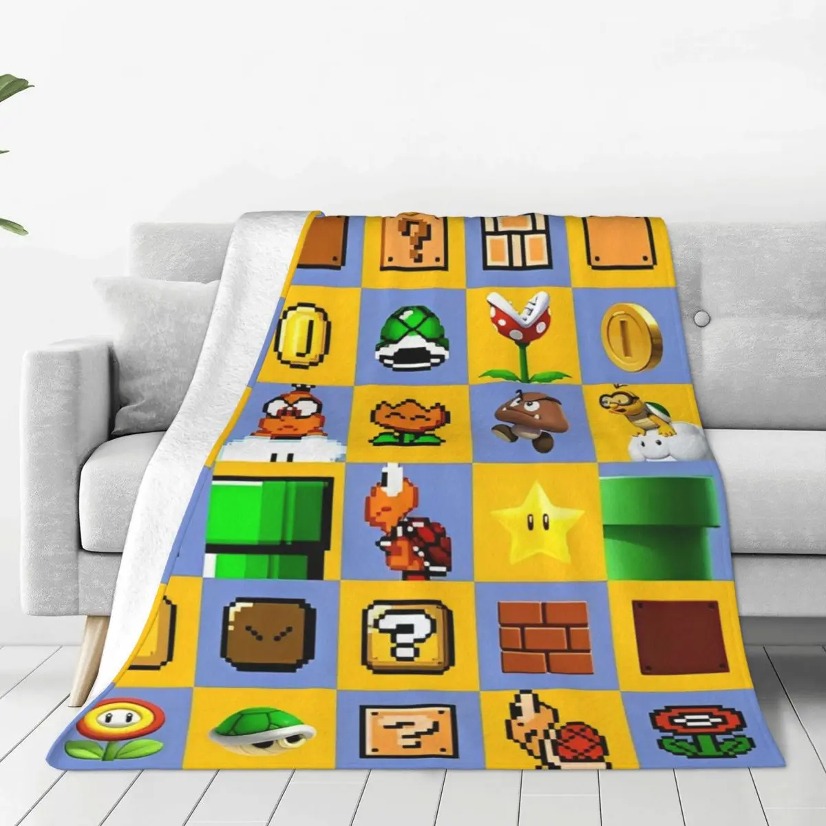 

Marios Game Cartoon Blanket Fleece Lightweight Thin Throw Blanket for Car Sofa Couch Bed Rug