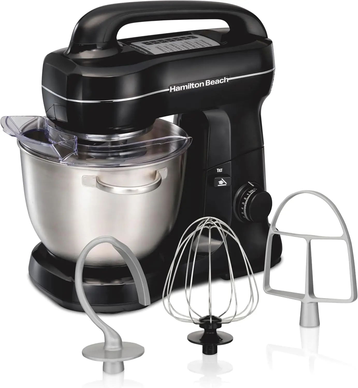 

Electric Stand Mixer, 4 Quarts, Dough Hook, Flat Beater Attachments, Splash Guard 7 Speeds with Whisk, Black with Top Handle