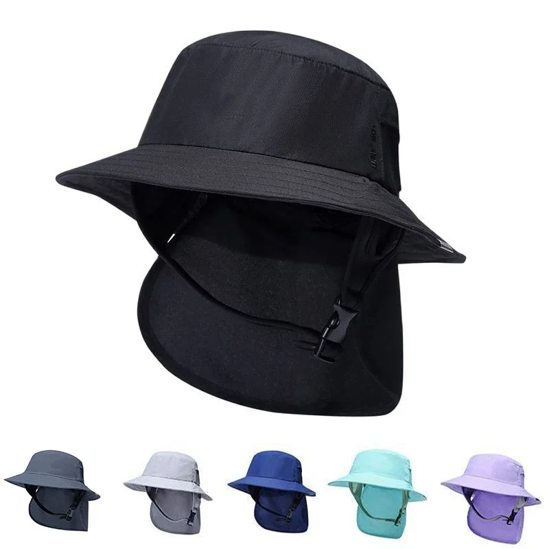 Summer Beach Surfing Hat Men Women Bucket Hat Breathable Shade Waterproof Seaside Wide-brimmed Hat Quick-drying Sunscreen Cap