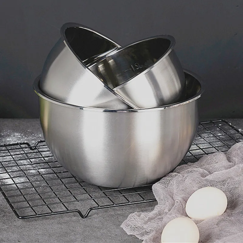 304 Stainless Steel Salad Mixing Bowl Egg Flour Dough Baking Basin Noodles Fruit Bowls Kitchen Cooking Utensils