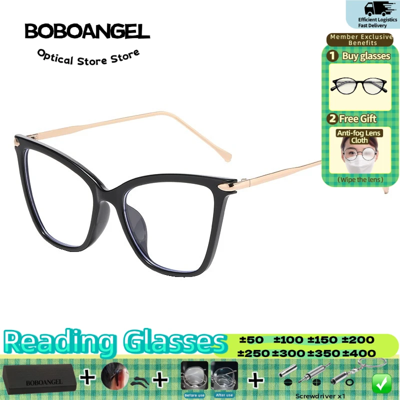 

BOBOANGEL Women Anti Blue Light Myopia Glasses Progressive Prescription Eyeglasses Square Cat Eye Oversize Frame Reading Glasses