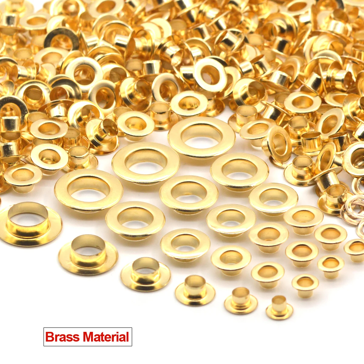 Brass Material Gold Color Flat Face Grommet Eyelets With Washer Leather Craft Shoes Belt Cap 4mm 5mm 6mm 8mm 10mm 12mm