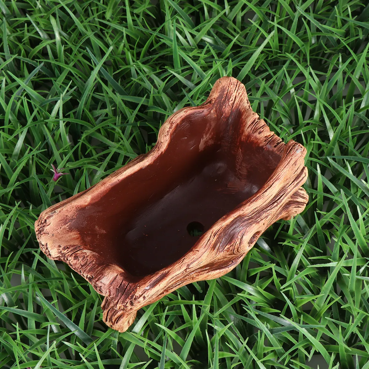 Premium Cement Basin Retro Wood Stump Shaped Flowerpot for Succulents Indoor Decor Living Room Kids Room Gardening Prop Brown